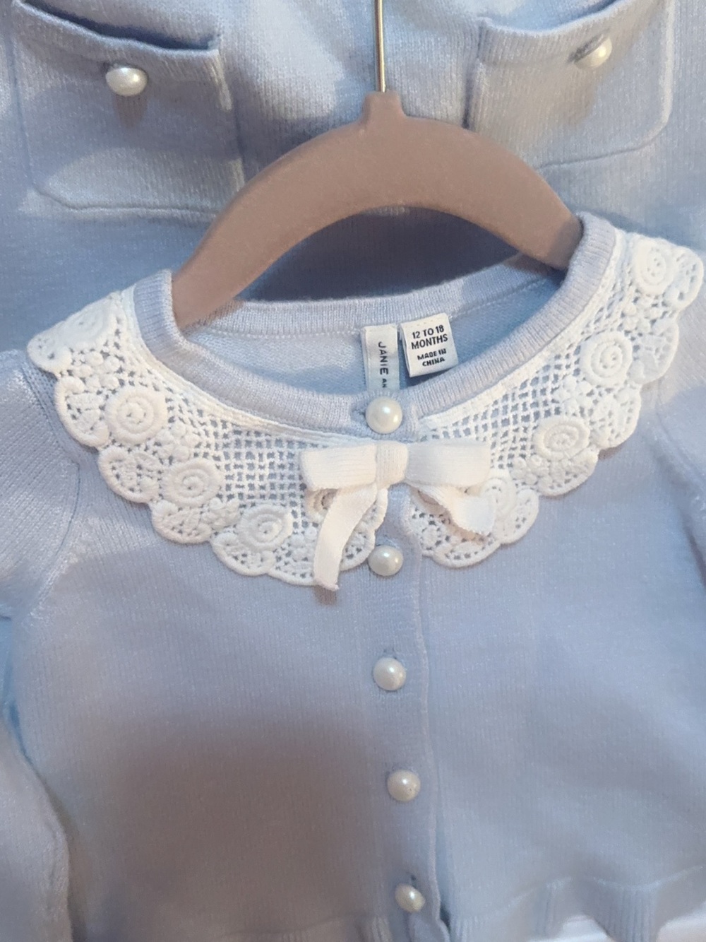 Janie and Jack Light Blue Knit Cardigan and Skirt Set with Lace Collar